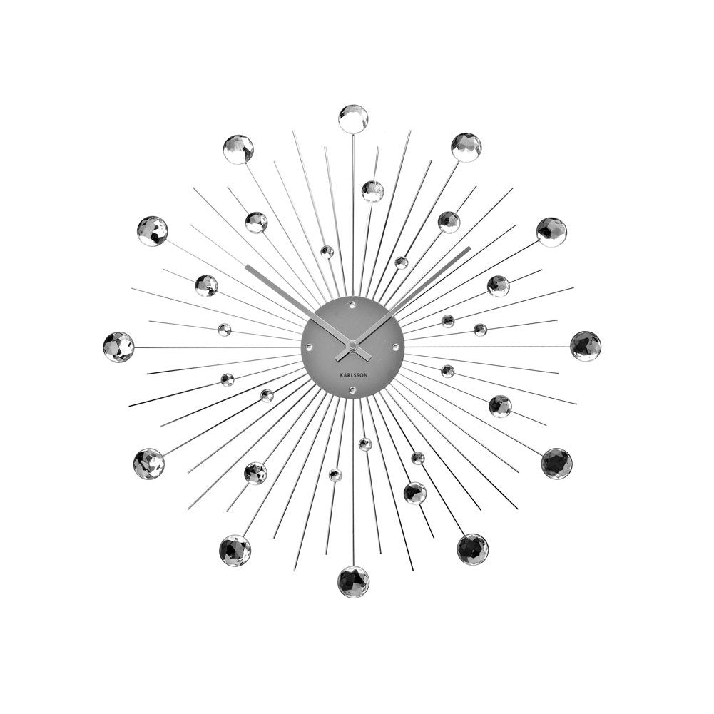 Karlsson KA4859 Wanduhr Sunburst Kristall Large, Stahl, Silver, 4x50x50 cm