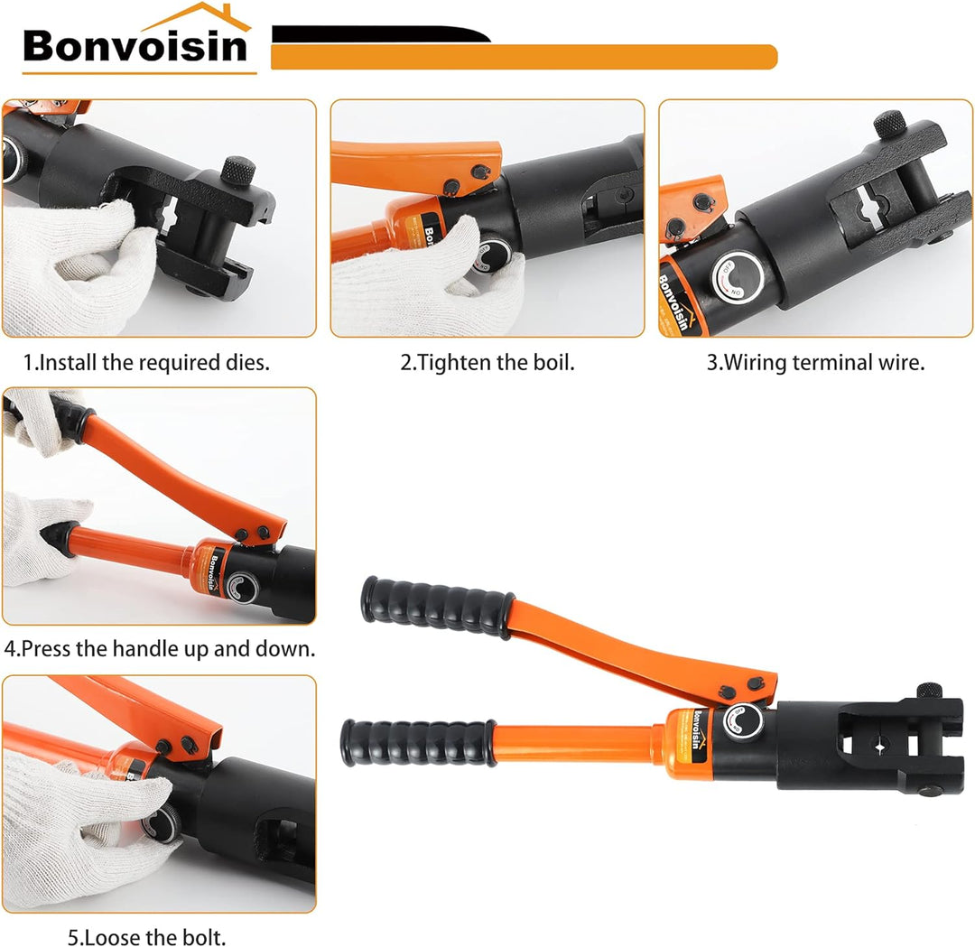 Bonvoisin 8T Hydraulische Crimpzange mit 9 Formen Dicke 4-70 m㎡丨Dickem Chrom Isoliertem Griff Stahlg