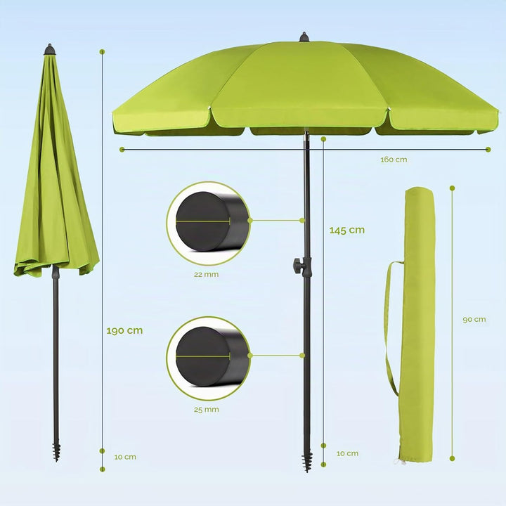 Sekey 160 cm Sonnenschirm Balkon mit Bodenhülse &amp; Schutzhülle, Neigungs und Höhenverstellung, Sonnen