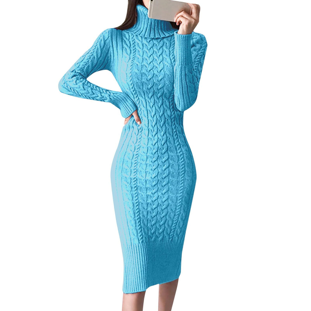 2025- für Damen gestrickte figurbetonte Midi-Pullover-Kleider Cardigan Mit Damen Blau S, Blau S