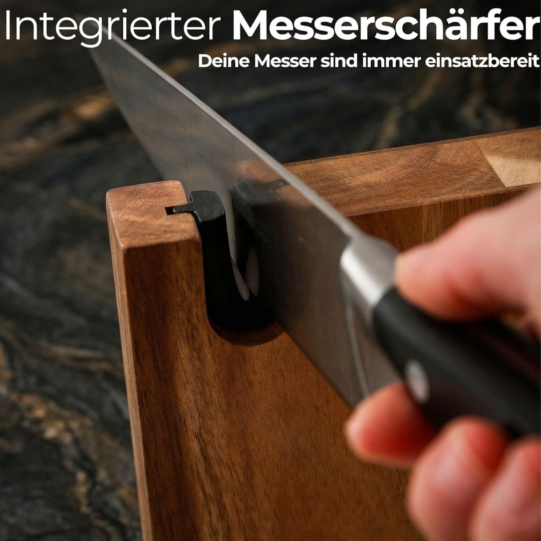 Magnetischer messerblock XL aus Holz mit Messerschärfer. Universal Messerhalter magnetisch ohne Mess