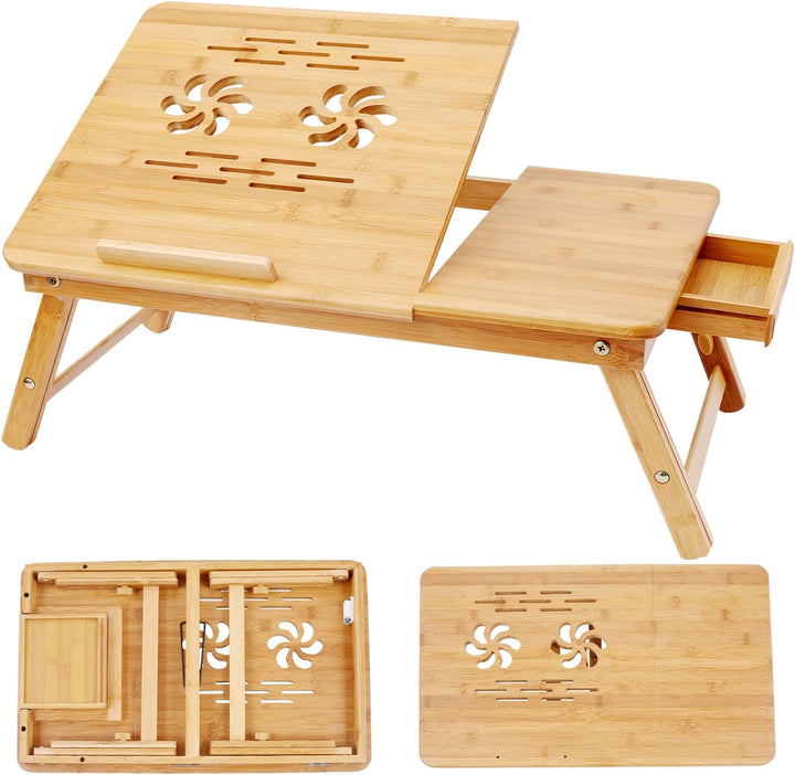Lap Desk, Laptop-Schreibtisch für Bett, Bambus höhenverstellbarer Winkel Faltbarer Ständer mit Table