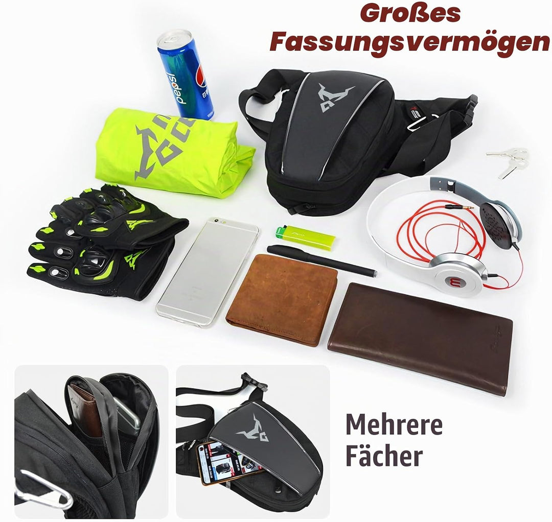 MIGHTYDUTY Motorrad Beintasche Herren Erweiterbar Oberschenkeltasche Hüfttaschen schwarz Gürteltasch