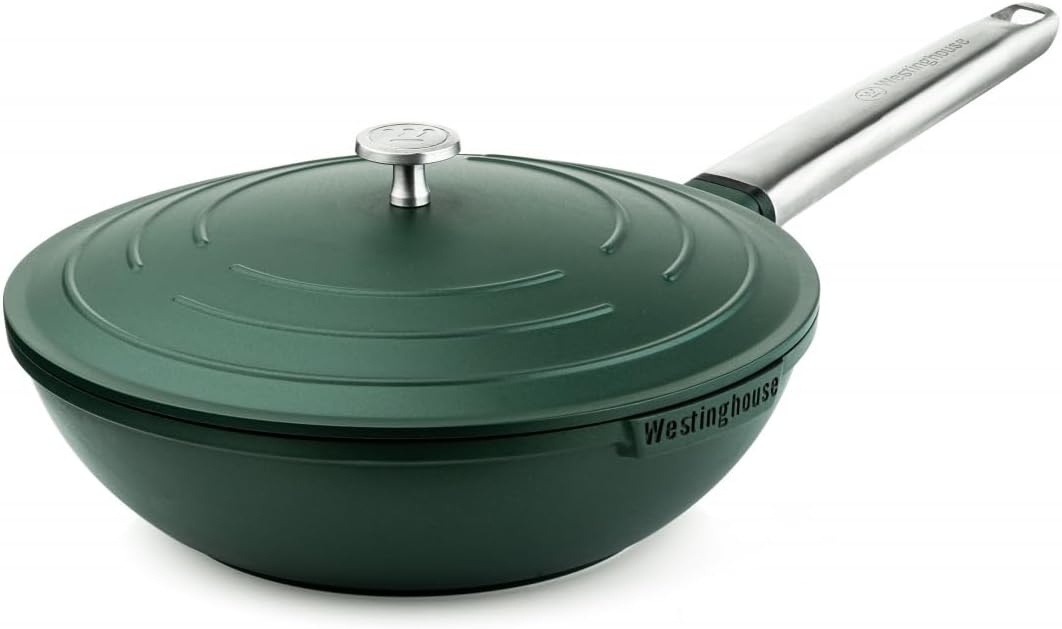 Westinghouse PERFORMANCE SERIES Wok Pfanne mit Deckel, Beschichtete Pfanne 28 cm mit Edelstahl-Griff