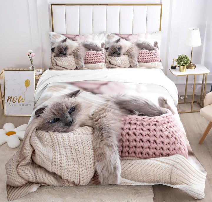 Hoimlm Kätzchen Bettwäsche 135x200 Kinder Bettwäsche mit Bettbezug and 2 kopfkissenbezüge, 3D niedli