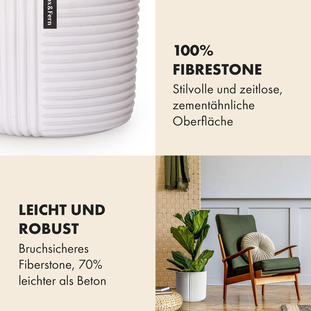 Fox&Fern Blumentopf L mit Linienstruktur - 27cm grosser Übertopf inklusive Wasserabfluss für Pflanze