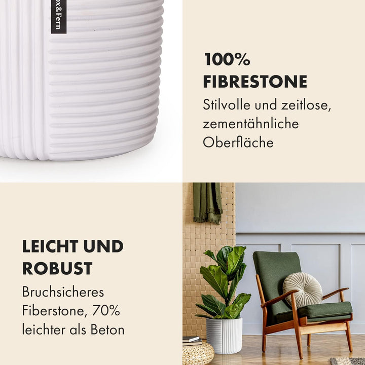 Fox&Fern Blumentopf L mit Linienstruktur - 27cm grosser Übertopf inklusive Wasserabfluss für Pflanze