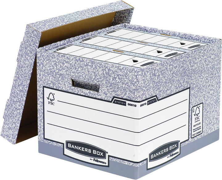 Bankers Box Archivbox mit Deckel, System Serie, extra stabil, für Ordner/Ringbücher/Archivschachteln