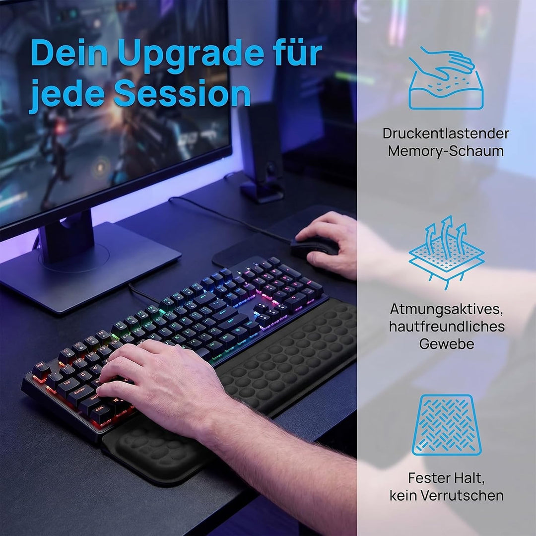 Handballenauflage Tastatur - Integrierte Tastaturauflage aus weichem Memory-Schaum, Rutschfeste Hand