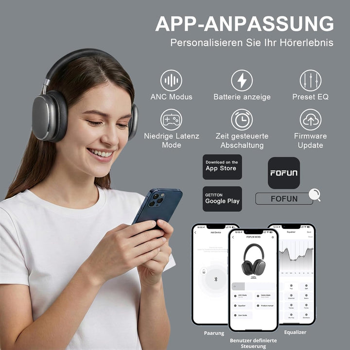 NC95 Hybrid Noise Cancelling Kopfhörer mit Drehknopf,Over-Ear Kopfhörer Kabellos Bluetooth,Transpare