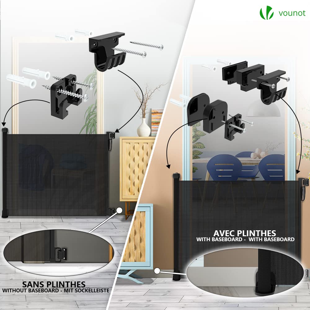 VOUNOT Treppenschutzgitter Ausziehbar Türschutzgitter Roll 0-180cm, Einziehbar Treppenschutzrollo fü