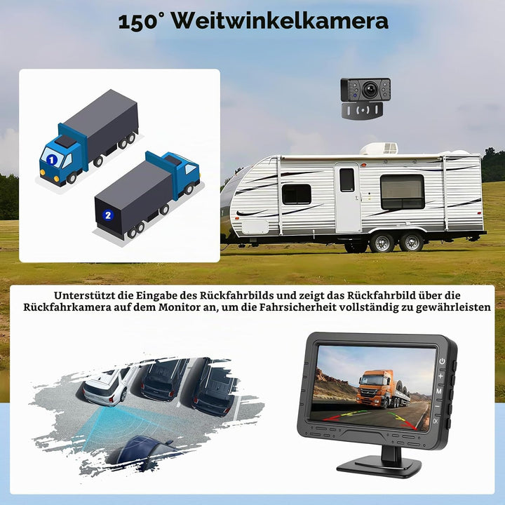 AHD Wireless Rarückfahrkamera mit 4,3 Zoll Wireless Übertragung IP68 Wasserdicht, Nachtsicht Weitwin