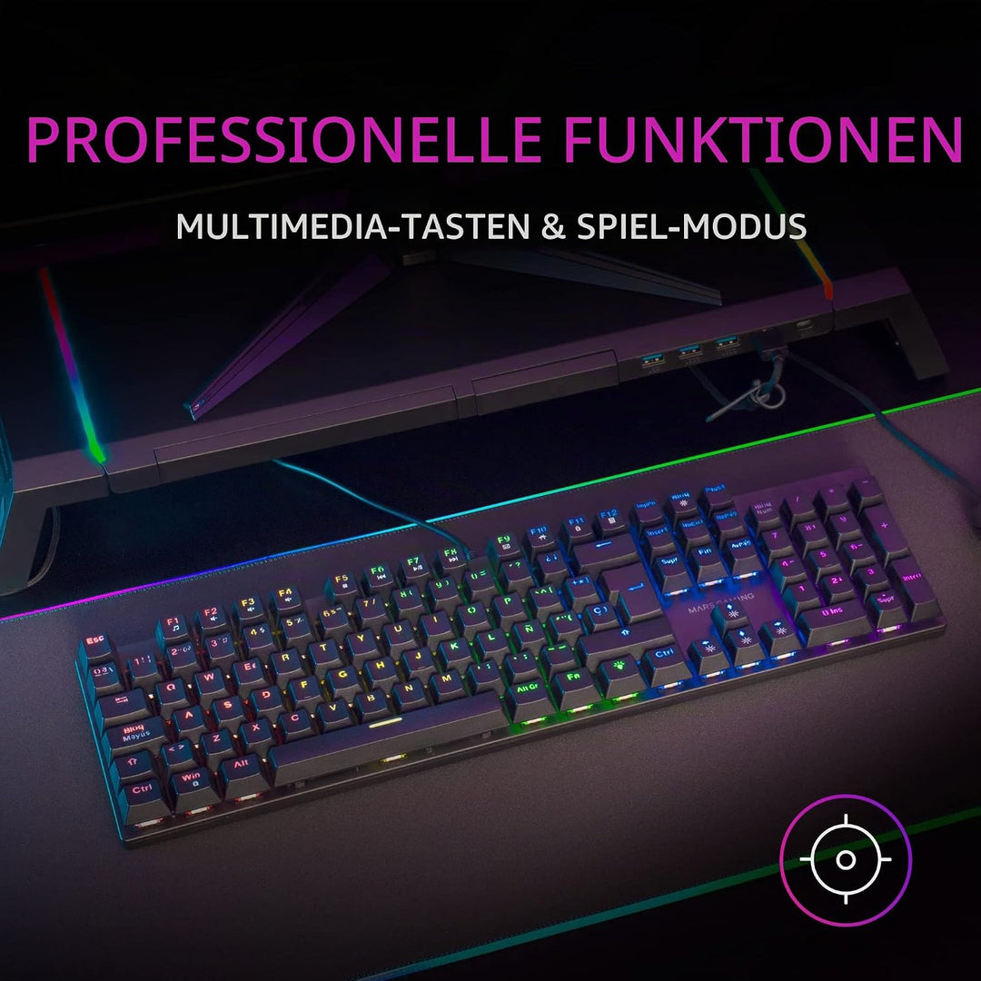 MARSGAMING Gaming MK422 Schwarz, Mechanische Tastatur RGB, Antighosting, Mechanischer Switch Rot, US
