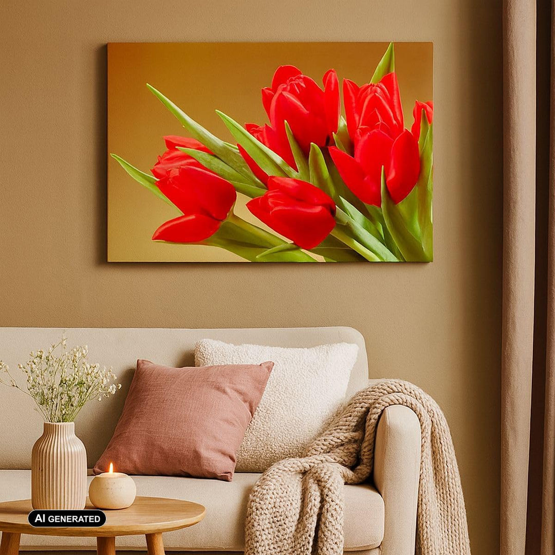 Bilder auf Leinwand Tulpen Blumen Feld Plantage Leinwandbild 70x50cm Wandbilder Dekoration Wohnzimme