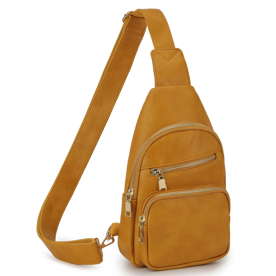 VX VONXURY Sling Bag Klein, Vegan Leder Brusttasche Schultertasche Umhängetasche Damen mit Breiten G