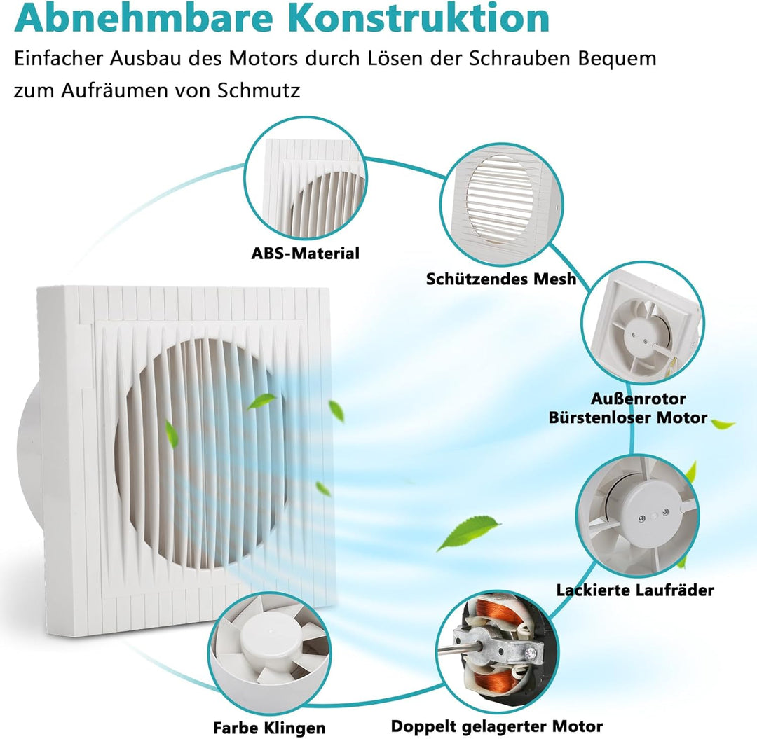 Randaco 2x Badlüfter Ø 100mm Wandventilator Lüfter, badezimmer Abluft Ventilator Küche WC Bad Lüfter