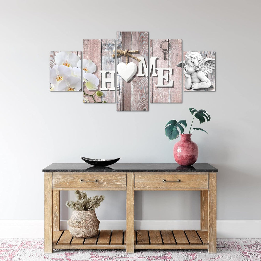 Runa Art Wandbilder Home 5 Teilig Bild auf Vlies Leinwand Deko Wohnzimmer Vintage Grau Rosa 031052b