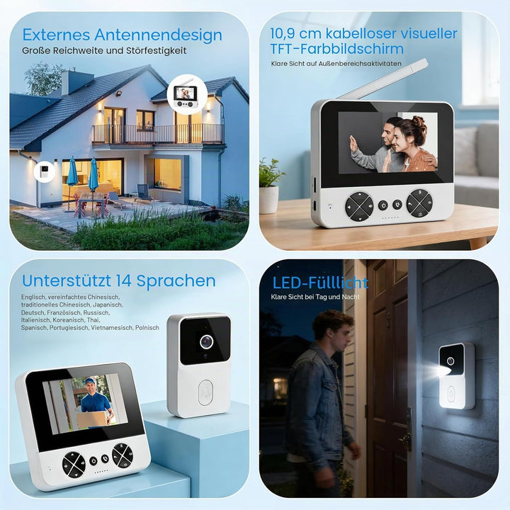 Drahtlose Video Türklingel mit Kamera Outdoor - IP65 Wasserdicht 1080P HD - 4,3 Zoll IPS Bildschirm