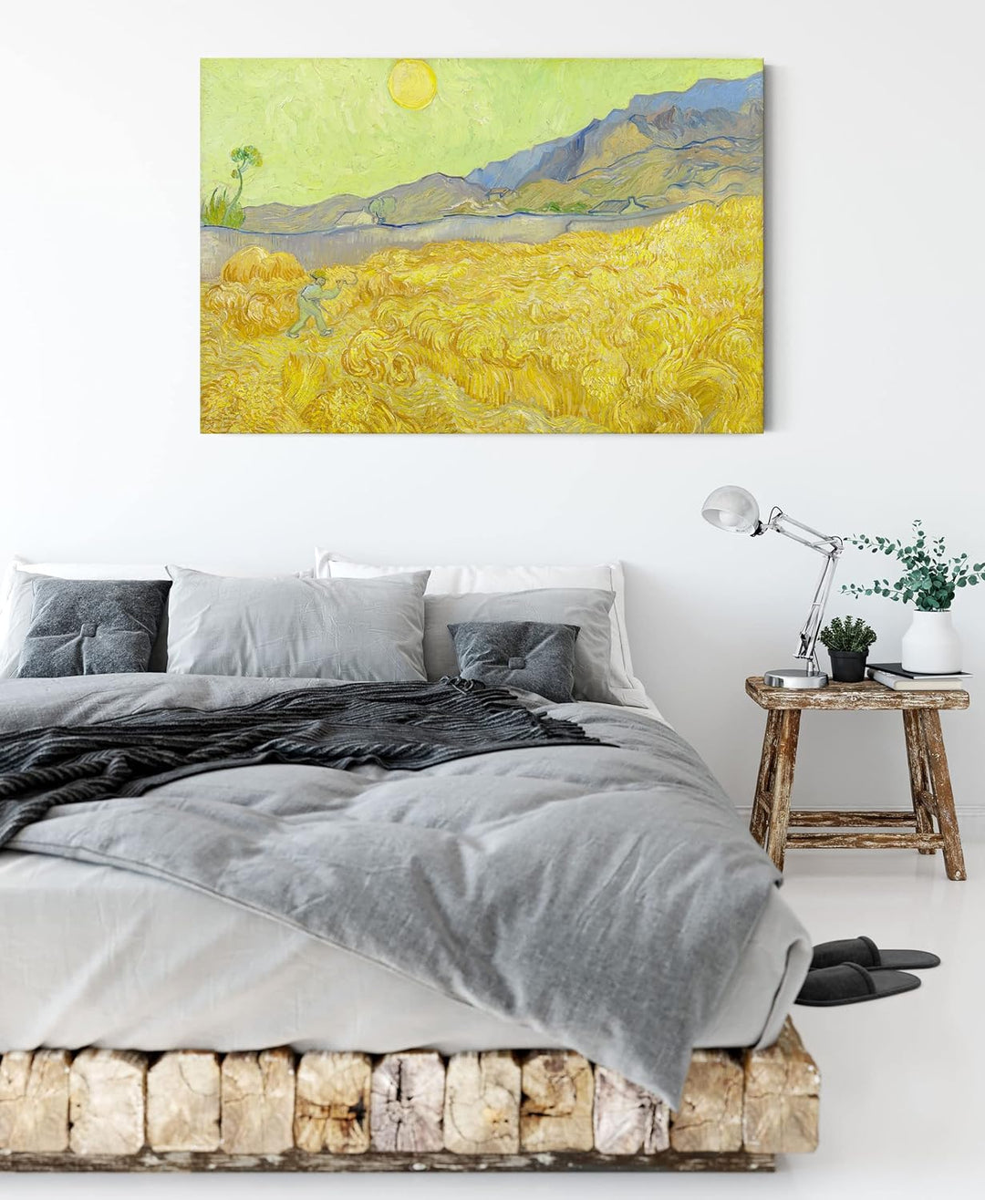 Vincent Van Gogh - Weizenfeld mit Mäher als Leinwandbild / Grösse: 100x70 cm / Wandbild / Kunstdruck