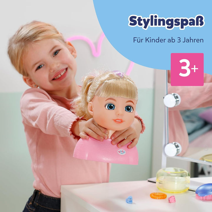 BABY born Stylingkopf Carla - Frisierkopf mit hochwertigem Nylon-Haar - Inkl. Haarspangen, Bändern &amp;