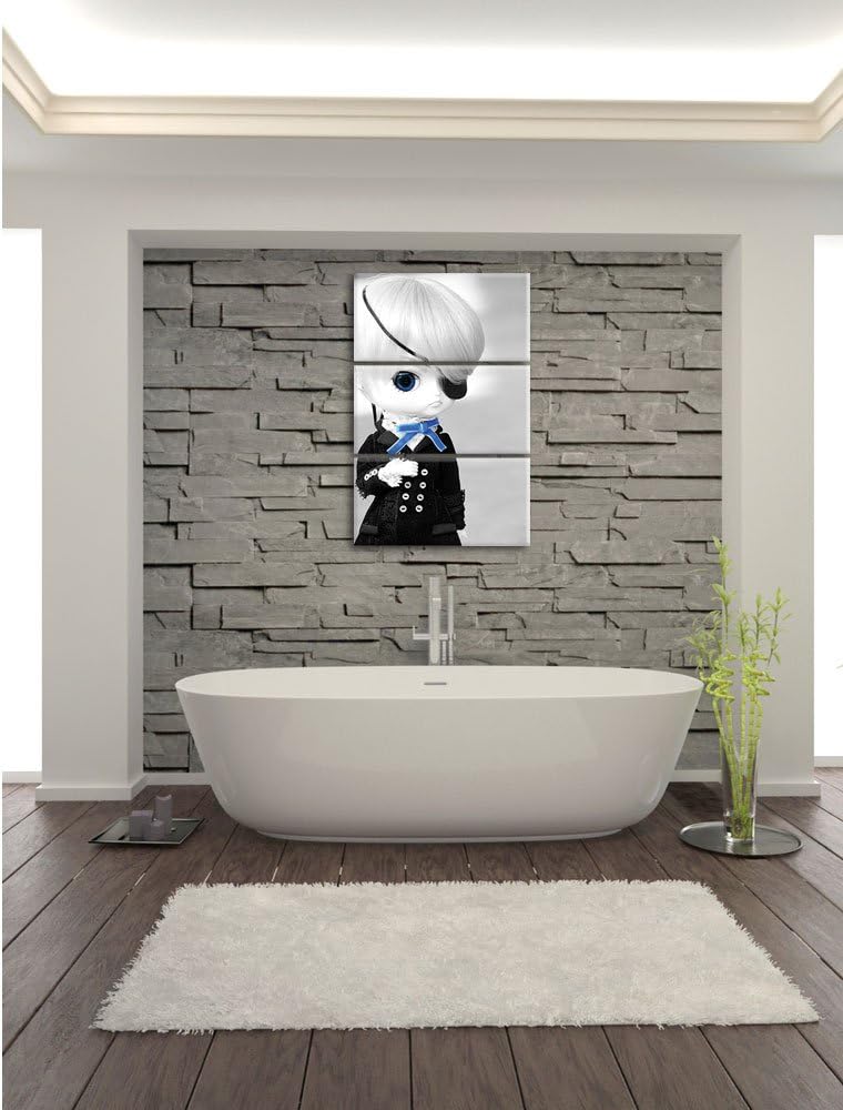 Pixxprint hübsche verwegene Pullip-Puppe mit Augenklappe schwarz/weiss 3-Teiler Leinwandbild 120x80