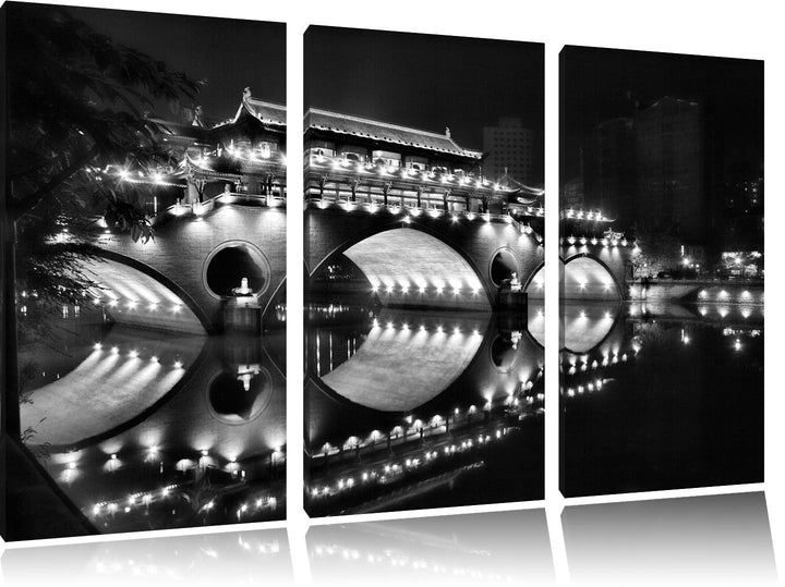 Pixxprint hellerleuchtete chinesische Brücke als Leinwandbild/Grösse: 3 Teilig (120x80) cm/Wandbild/