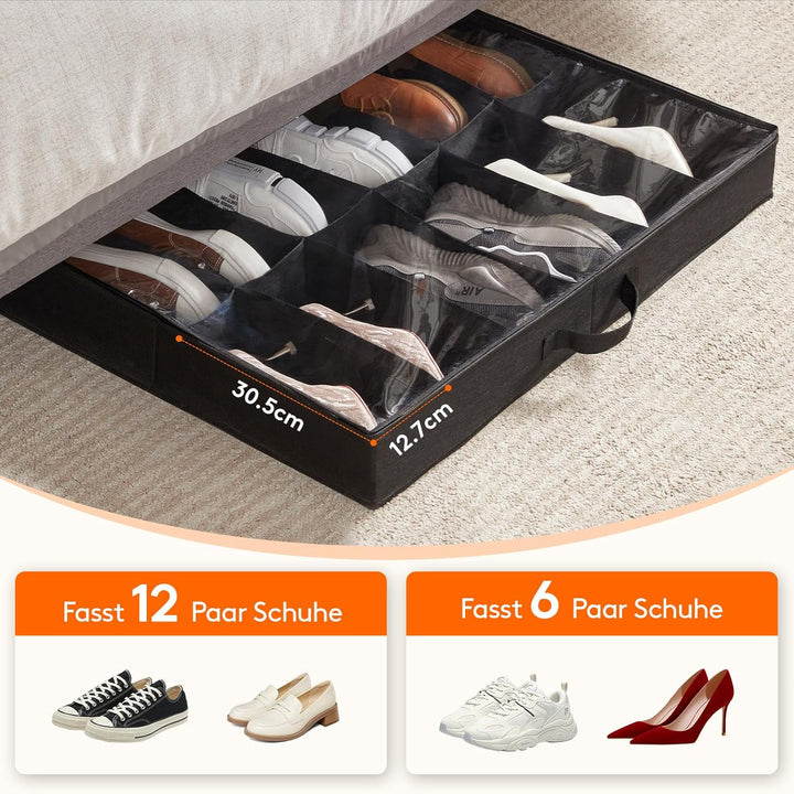 Lifewit Unterbett-Schuh-Organizer, 1 Packung (12 Paar), 10,9 cm hoch, Stoff-Schuhbehälter, faltbare