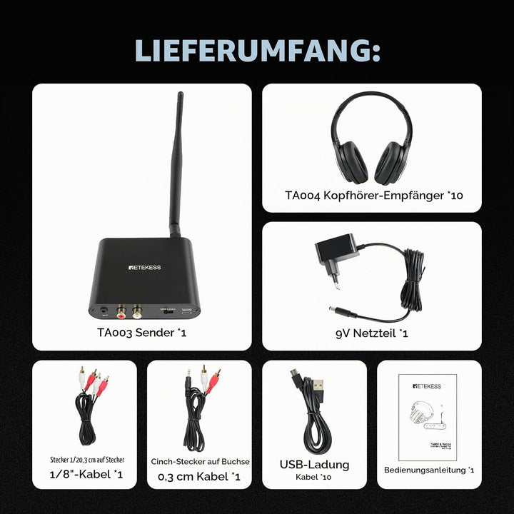 Retekess TA004 Silent Disco Kabelloser Kopfhörer, 3 Kanäle optional, HiFi-Stereo-Audio-Receiver-Kopf