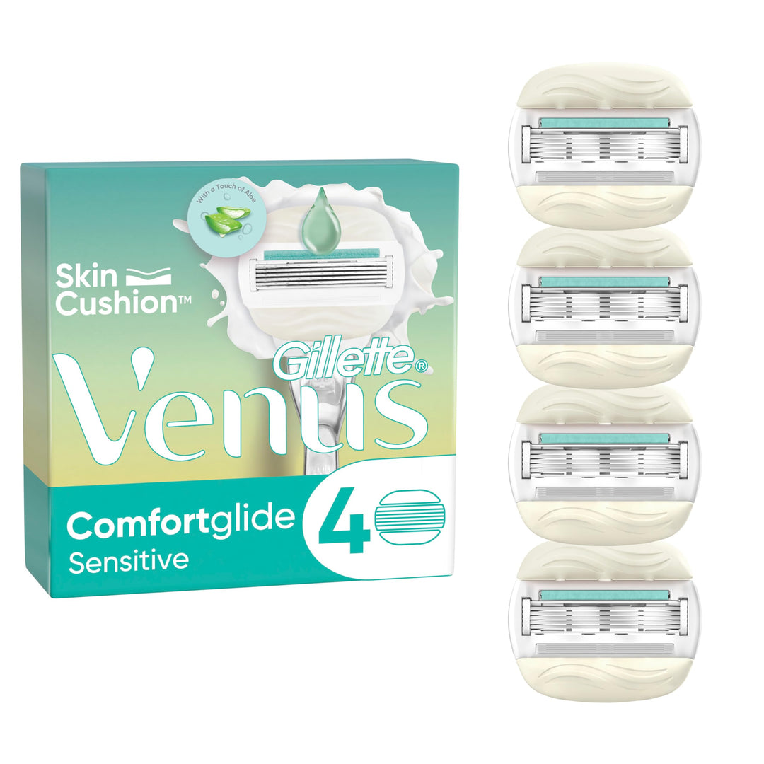 Gillette Venus Comfortglide 5 Sensitive, Rasierklingen Damen, 4 Ersatzklingen 4 Klingen ALT, 4 Kling