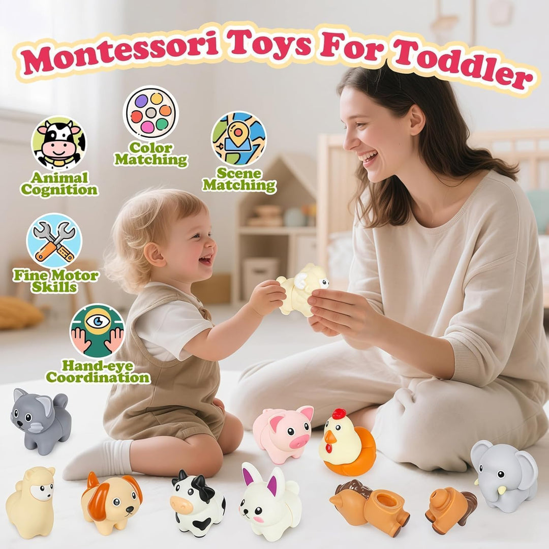 10pcs Bauernhof Tier Matching Spielzeug, Montessori Spielzeug für Kleinkinder, Farbsortierung & Stap