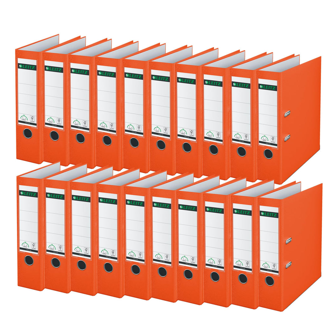 Leitz Qualitäts-Ordner 180° Plastik, 20er Pack, A4, Orange, 8,2 cm Rückenbreite, PP-laminierter Einb