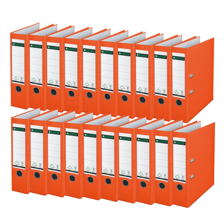 Leitz Qualitäts-Ordner 180° Plastik, 20er Pack, A4, Orange, 8,2 cm Rückenbreite, PP-laminierter Einb