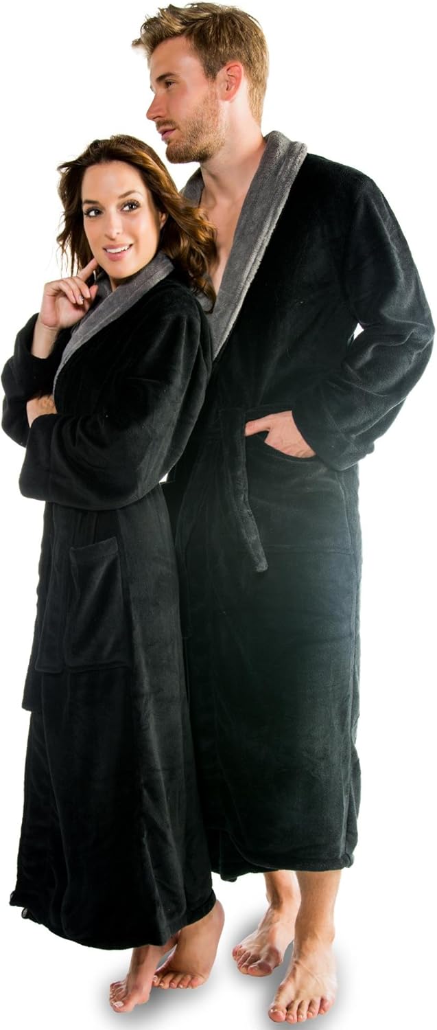 CelinaTex Nevada Bademantel Damen Herren XL schwarz anthrazit Mikrofaser Saunamantel Coral Fleece Mo