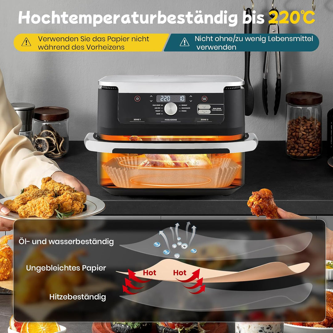 300 Stück Backpapier für Ninja Foodi Flexdrawer 10,4L Heissluftfritteuse Dual Zone, Zubehör für Ninj