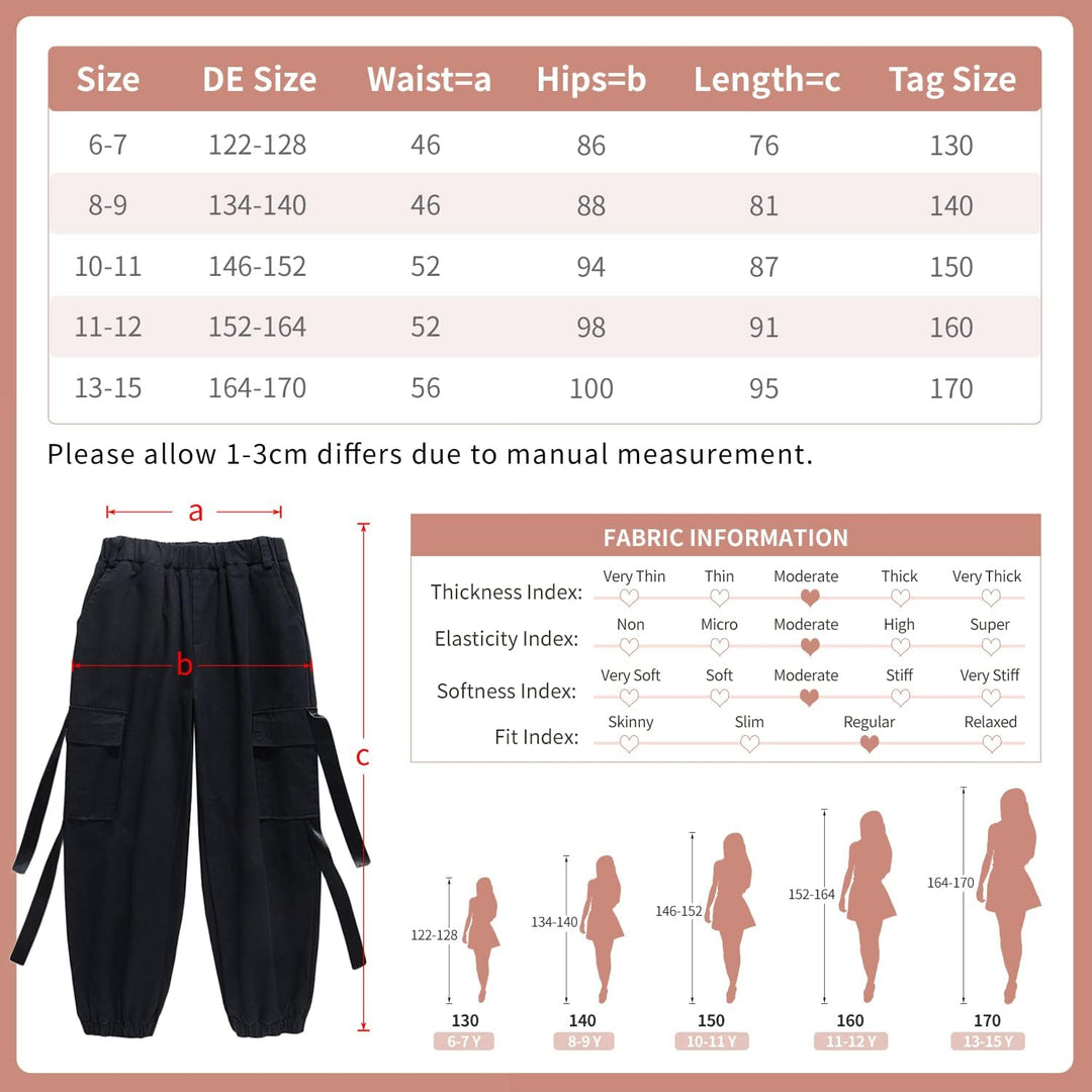 Kinder Cargo Hose Elastische Taille Jogger Hose für Jungen Mädchen Street Hip Hop… Schwarz 134-140,