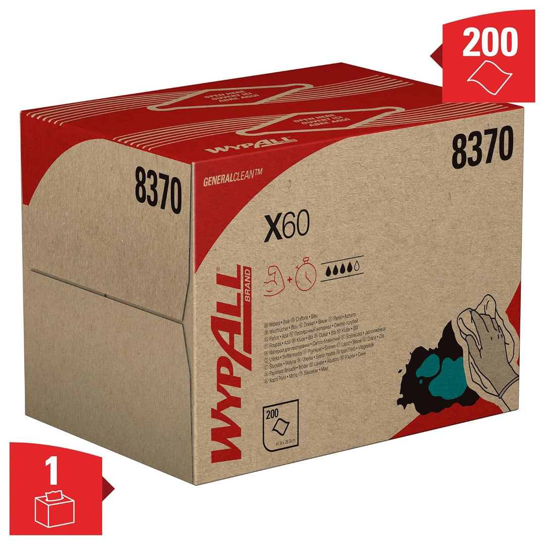 WypAll X60 General Clean Reinigungstücher 8370 – Reinigungstücher Blau – 1 BRAG-Box x 200 Reinigungs