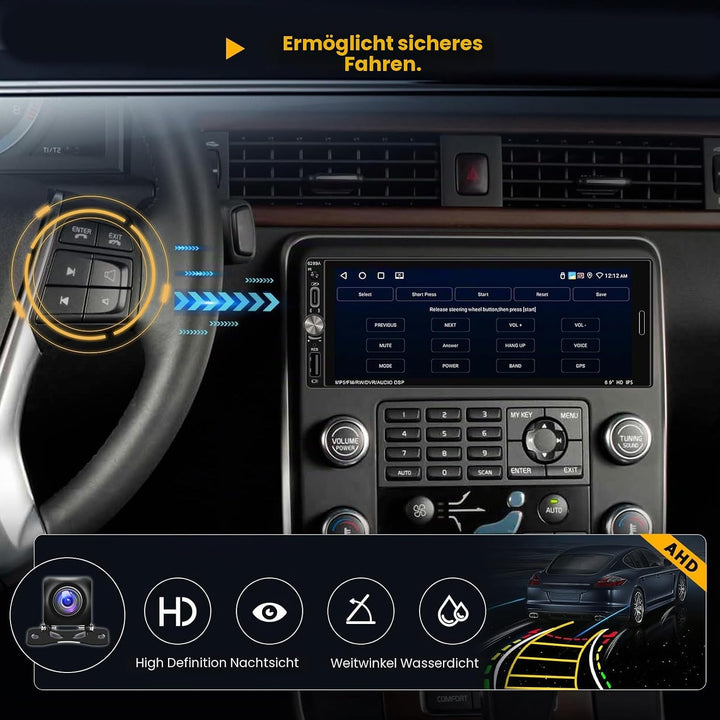 Hikity 1 din Android 15 [2+64G] Autoradio mit Knöpfe Wireless CarPlay Android Auto Mirror Link, 6.9"