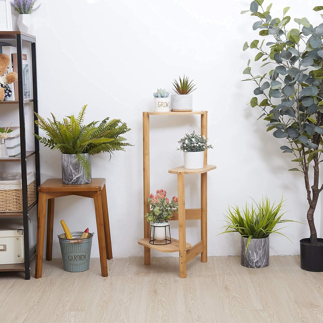 Medla Blumentreppe 3 Ebenen, Pflanzentreppe Bambus, Pflanzenregal Gartenregal Modern Aussehen für Ba