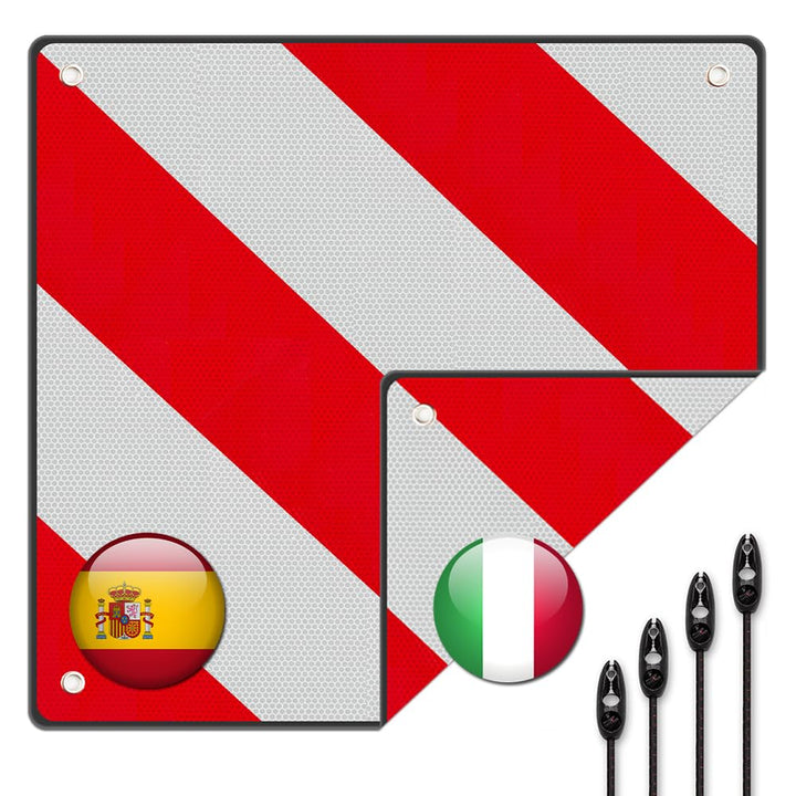 Warntafel, 2 in1 Warntafel Italien Spanien mit 4 Spannseile, 50 x 50 cm Warnschild Fahrradträger für