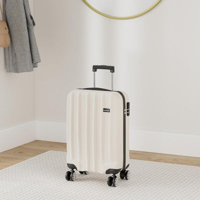 KONO Koffer Trolley Mittelgross Hartschale ABS Reisekoffer Rollkoffer Suitcase (Beige, L) Beige L, B