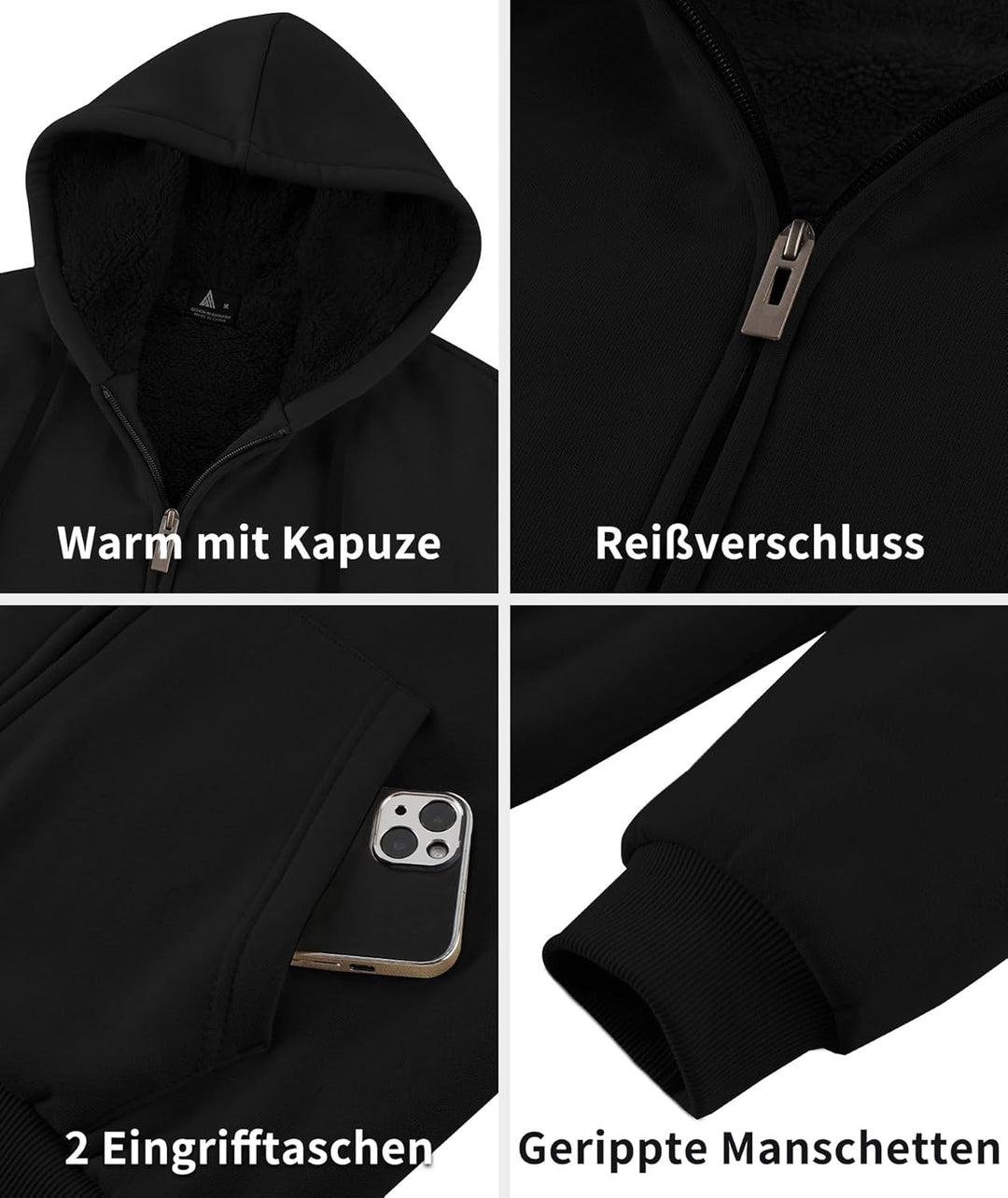 SwissWell Herren Fleecejacke Full Zip Kapuzenjacke Winter Sweatjacke mit Kapuze Gefütterte Hoodie Mä