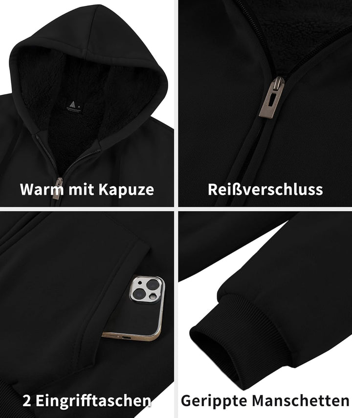 SwissWell Herren Fleecejacke Full Zip Kapuzenjacke Winter Sweatjacke mit Kapuze Gefütterte Hoodie Mä