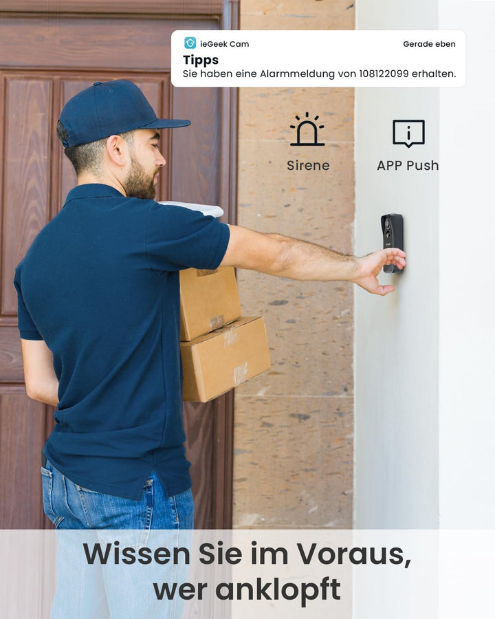 ieGeek 5MP 2,5K WLAN Video Türklingel mit Kamera (2026), 166° Weitwinkel Funkklingel mit Kamera, Sic