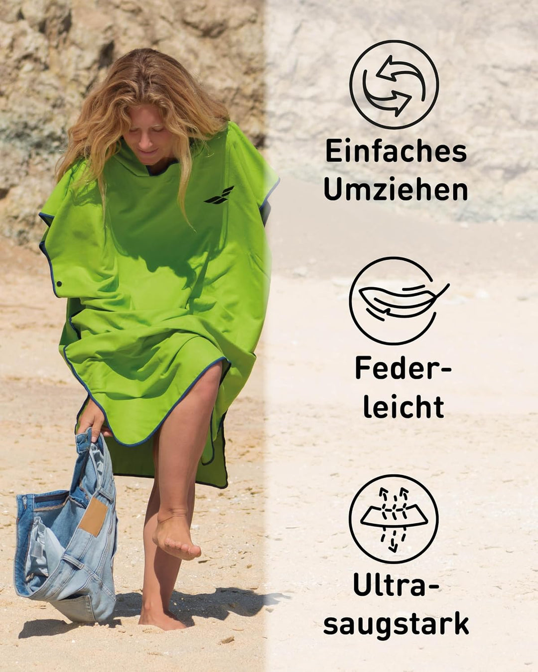 Fit-Flip Surfponcho, Umziehhilfe Damen & Herren – kompakt und sehr leicht – Badeponcho, Umziehhilfe,