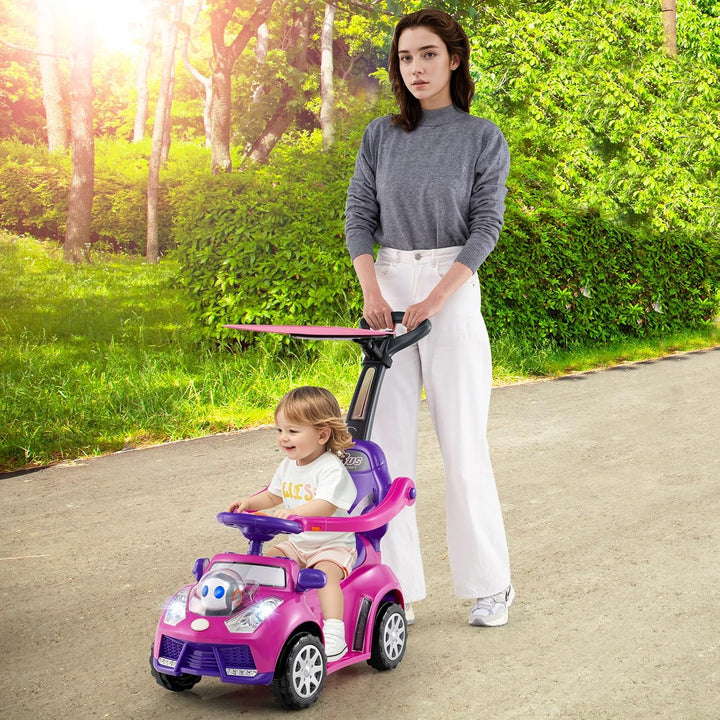 DREAMADE Kinder Rutschauto, 3 in 1 Schiebeauto mit abnehmbarem Verdeck, Sicherheitsgurt & Stauraum,