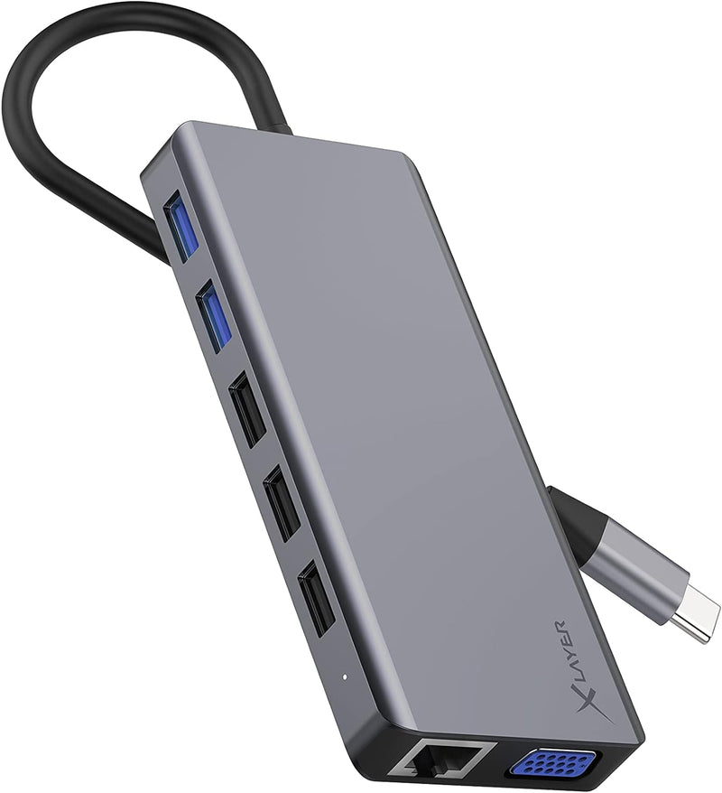 Xlayer Docking Station USB 3.0 Typ C Hub 13-in-1 mit Power Delivery, HDMI 4K, SD/TF- Slot, Kartenles