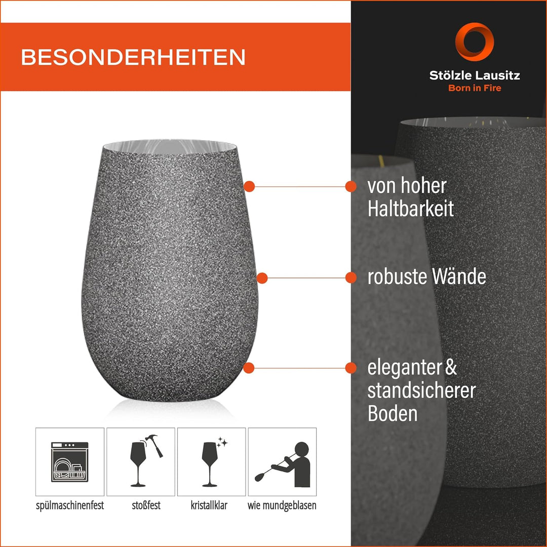 Stölzle Lausitz Longdrinkbecher Stones Basalt / 6er Set Trinkgläser/Cocktailgläser/hochwertiges Long
