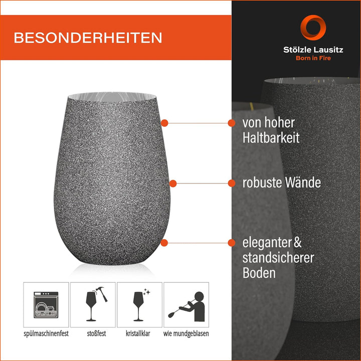 Stölzle Lausitz Longdrinkbecher Stones Basalt / 6er Set Trinkgläser/Cocktailgläser/hochwertiges Long