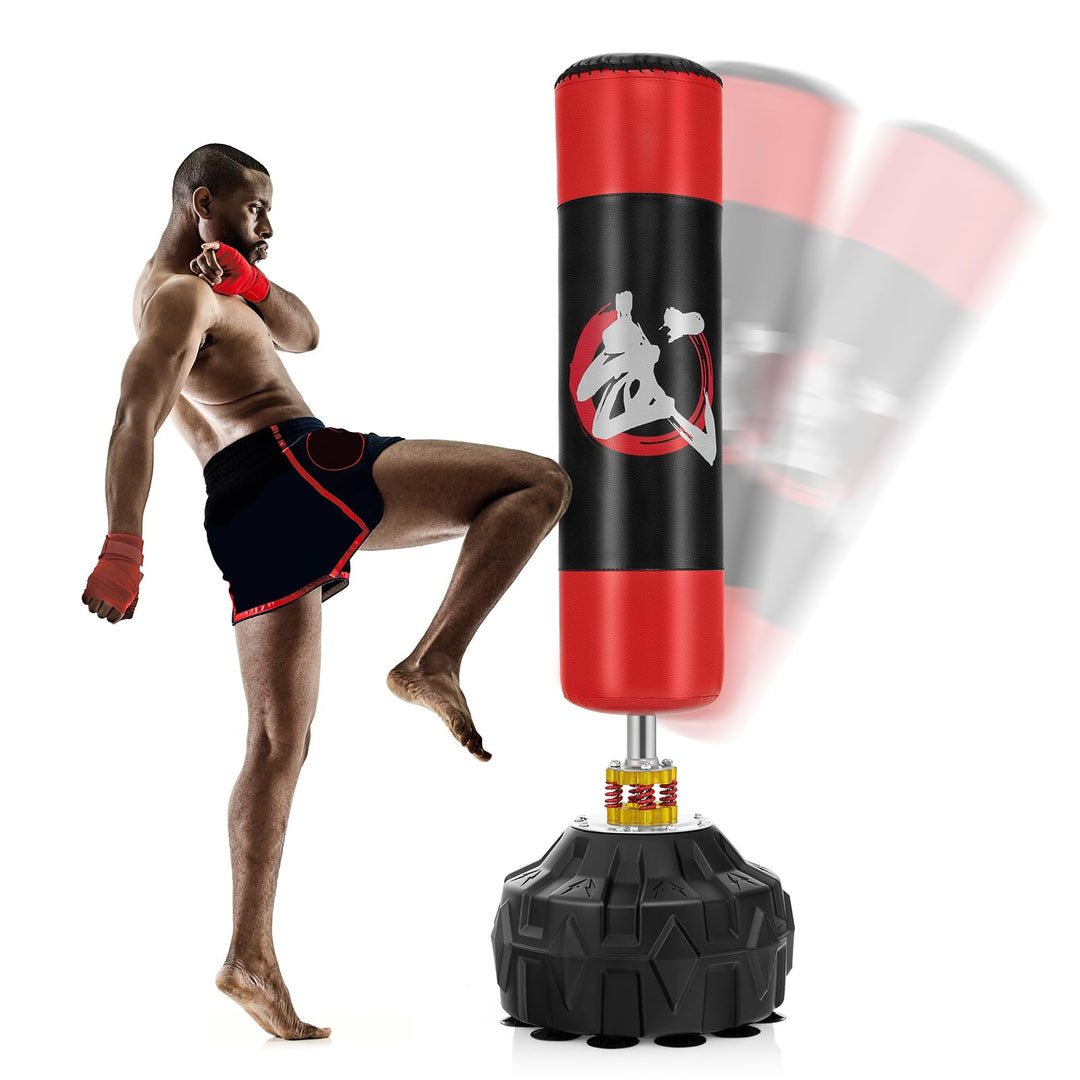 GYMAX Boxsack Set stehend, Standboxsack mit 12 Saugfussbasis & Stossdämpfer, Boxsack Erwachsene, MMA