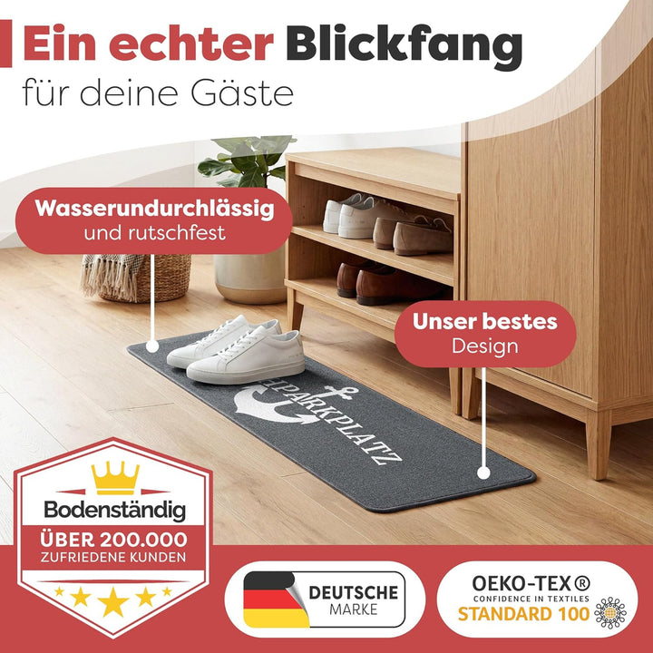 Bodenständig Schuhparkplatz Fussmatte Grau 100x33 cm – rutschfeste Schuhmatte & Waschbarer Schuhtepp